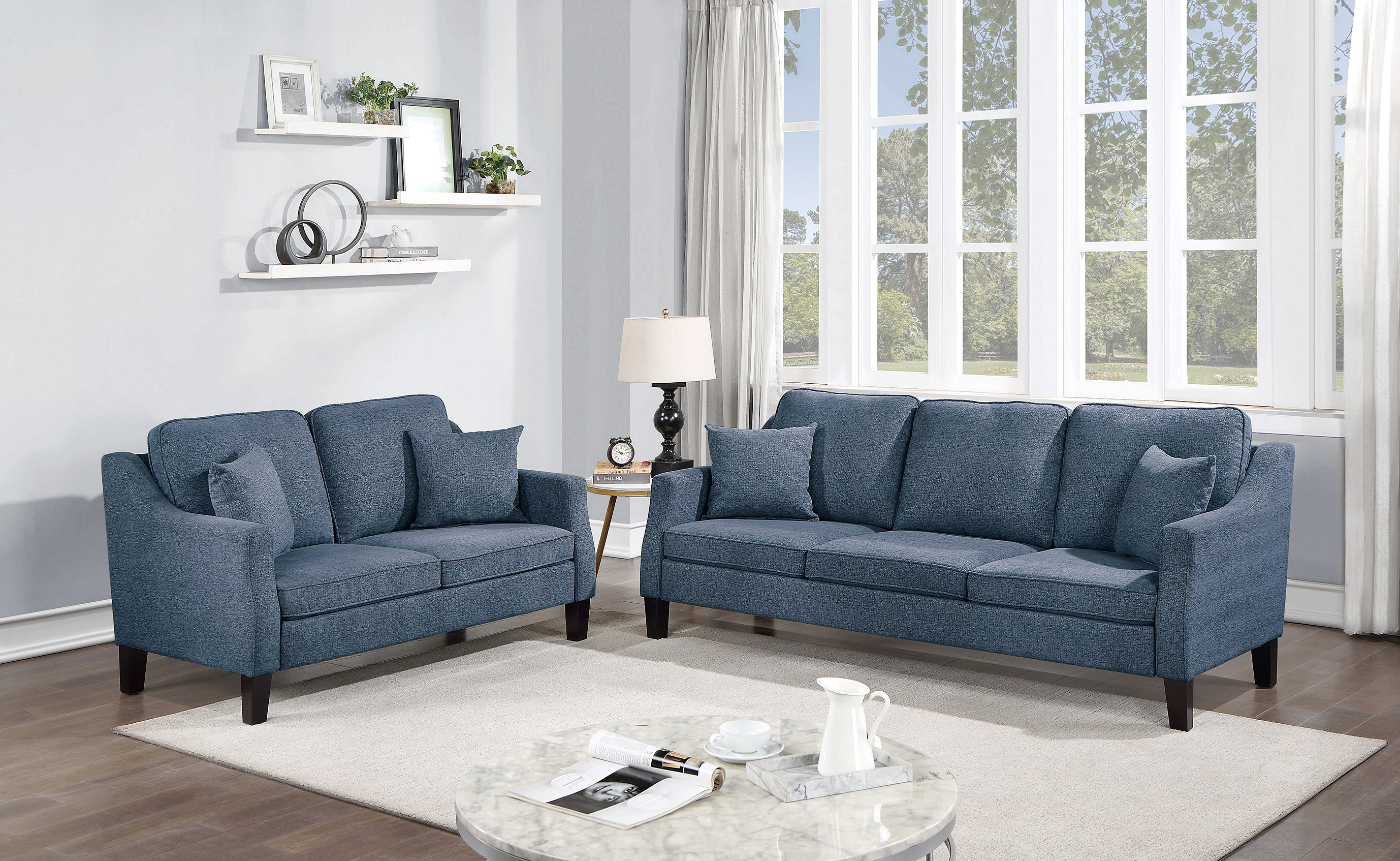 Latitude Run® 2Pc Sofa Set Sofa And Loveseat Living Room Furniture Navy ...