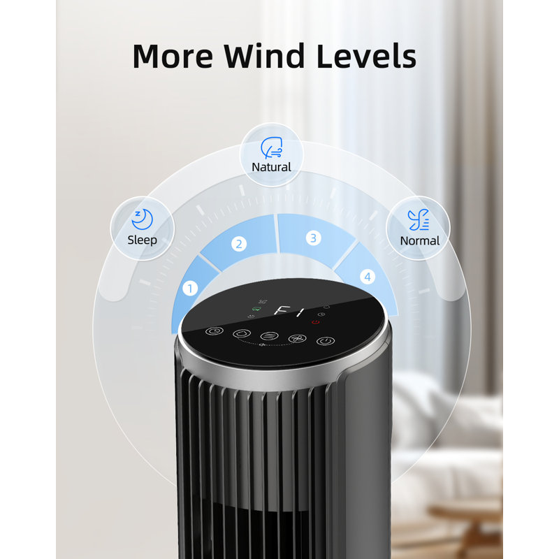92cm Oscillating Cooling Tower Fan with Remote- Quiet, 60W Bladeless Floor Fan, 4 Speed, Digital Touch Display, 12-Hour Timer, Air Circulator for Home Office  - Black