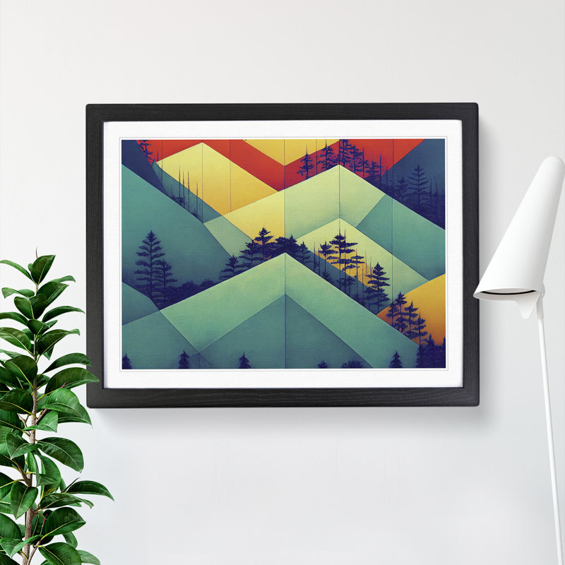 Geometric Forest Abstract - Single Picture Frame Print, 25cm H x 34cm W x 2cm D, Black Framed