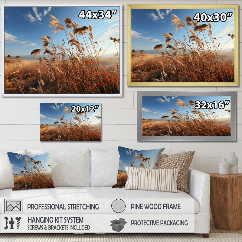 Paysage de prairie sur toile, H 16 po x l 32 po x P 1 po, Cadre doré simple