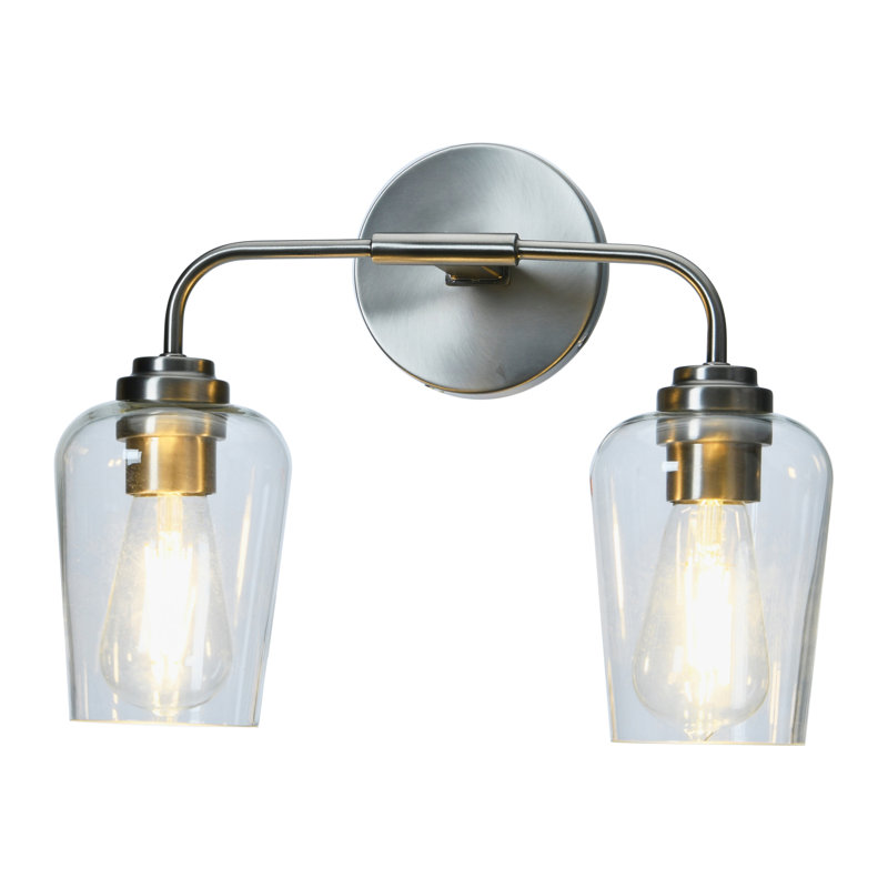 Metal and Glass 2-Light Vanity Light, Antique Nickel