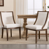 Vintage Style Upholstered Solid Wood Legs Linen Dining Chair With Backrest, With Solid Wood Frame, For Dining Room/Living Room