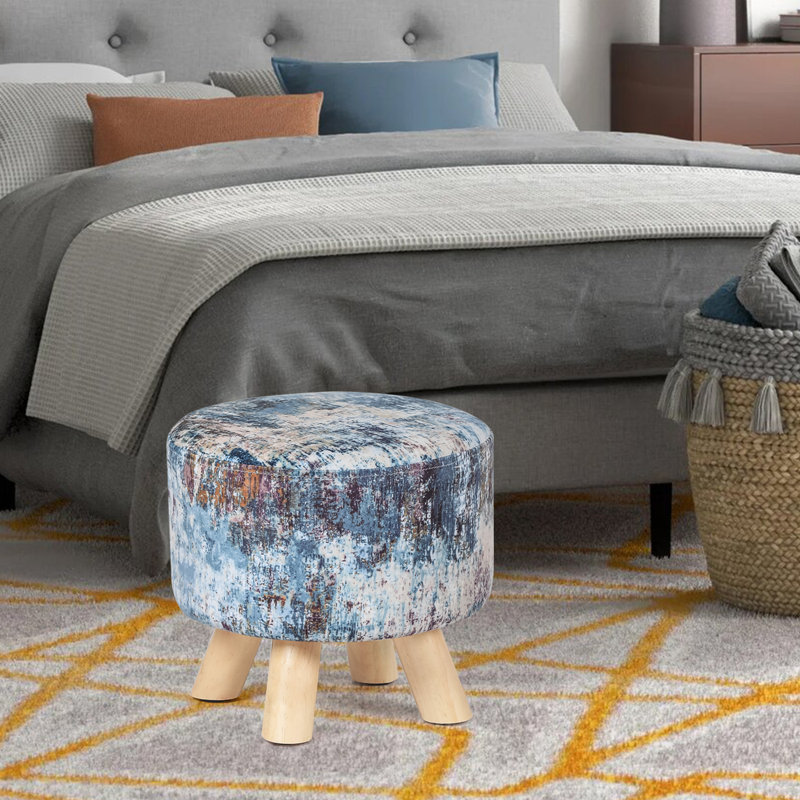 Cenka Upholstered Ottoman, Abstract Painting Linen Blend