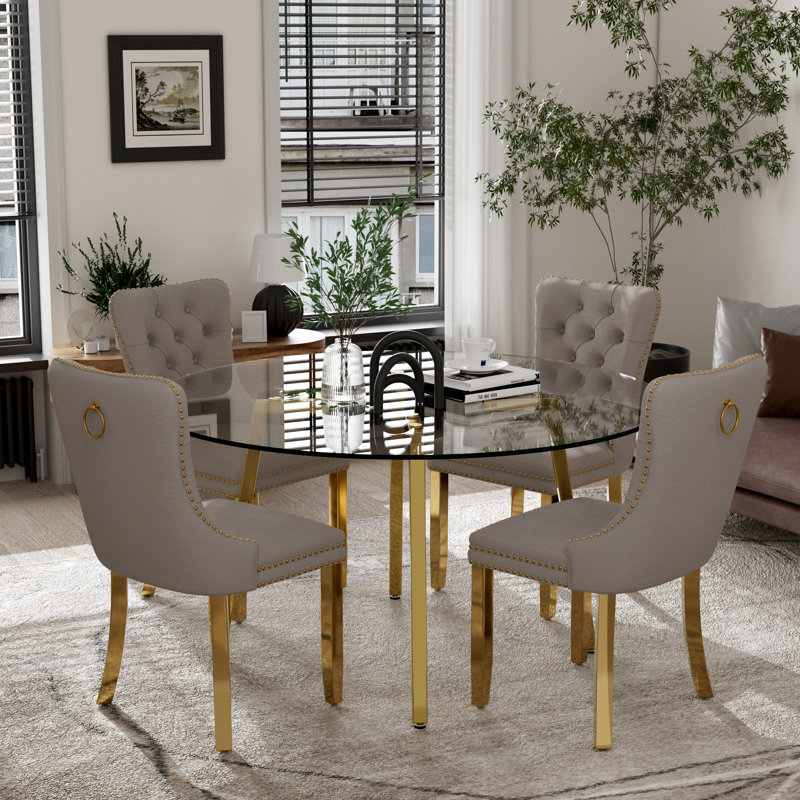 Ensemble de table de salle à manger 5 pièces, H 29,5 po x L 47 po x l 47 po, Gris, Doré
