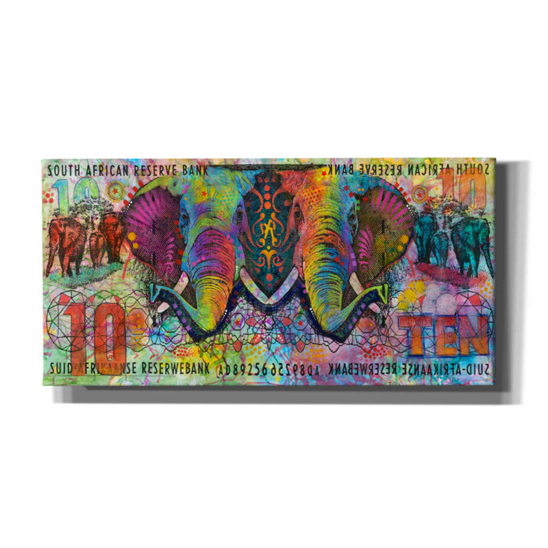 «Elephants» par Dean Russo - reproduction d'art sur toile tendue, H 12 po x l 24 po x P 0,75 po