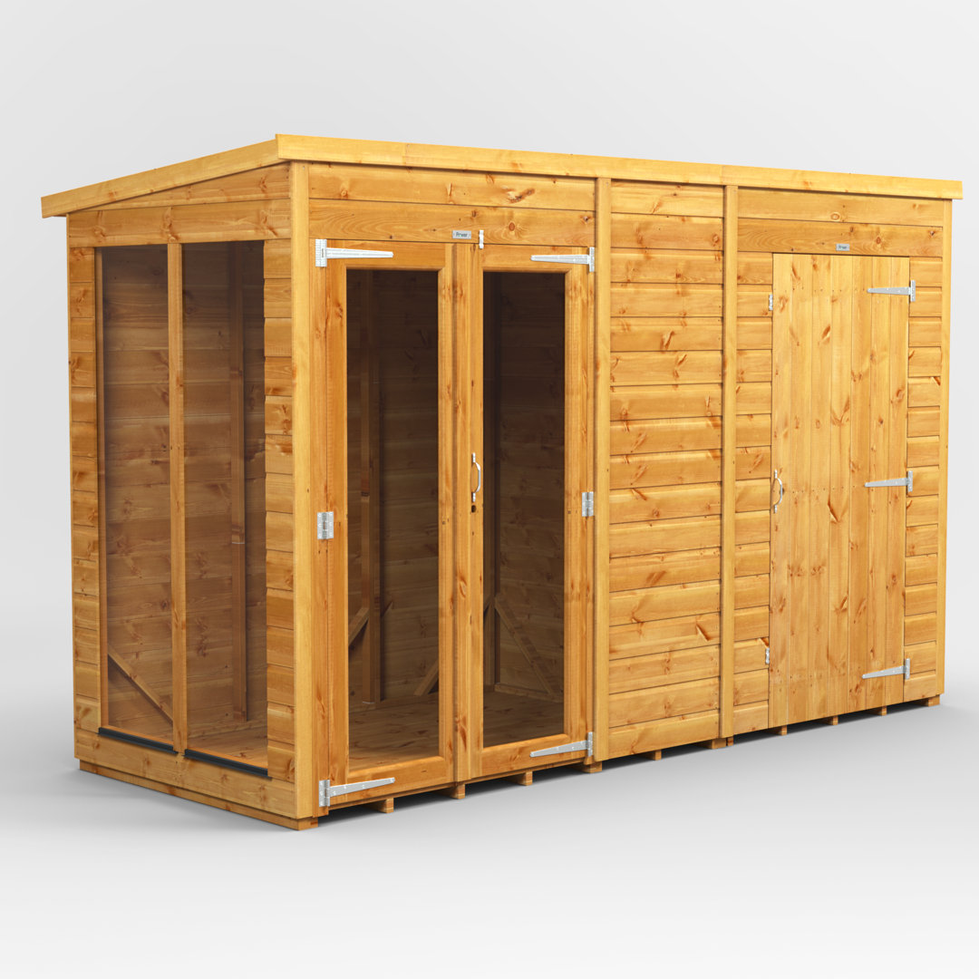 Powersheds 10 x 4ft Timber Tongue & Groove Pent Summerhouse Combi (includes 4ft Side Store)