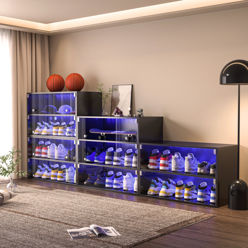 Armoire de rangement pour chaussures en verre noir
