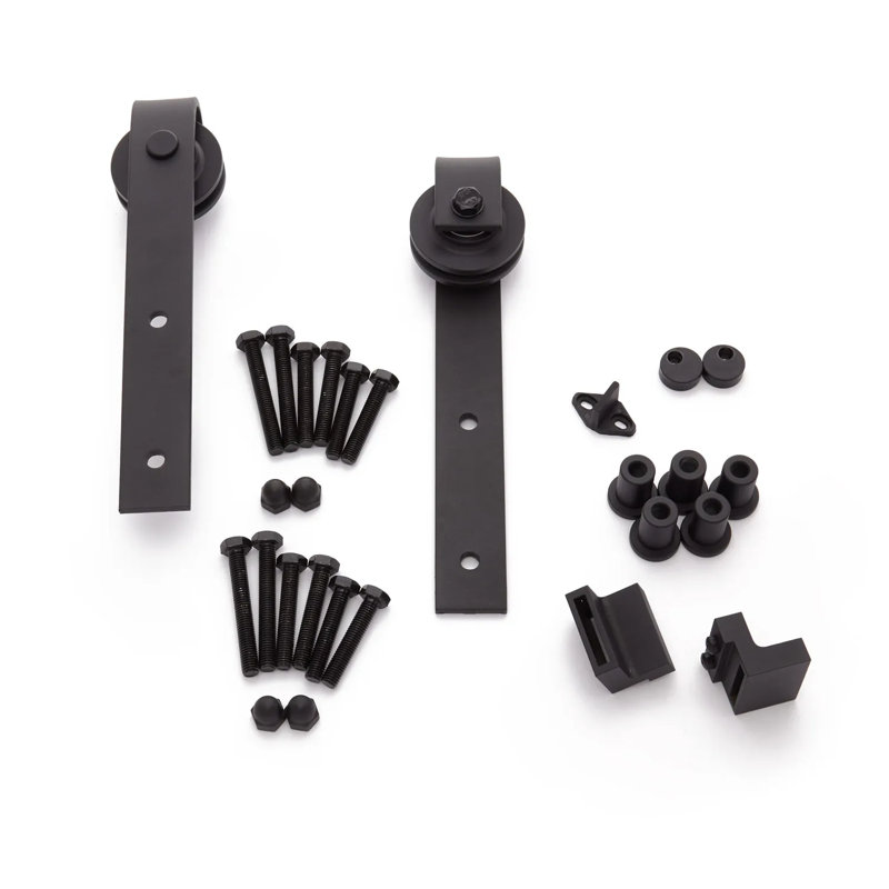 Signature Hardware Hal Single Bypass Barn Door Hardware Kit, 78", Black