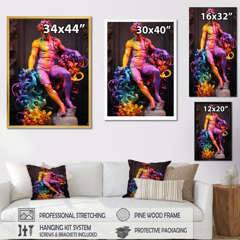«Rainbow David Of Michelangelo Statute», reproduction sur toile, 32" H x 16" W, Toile tendue