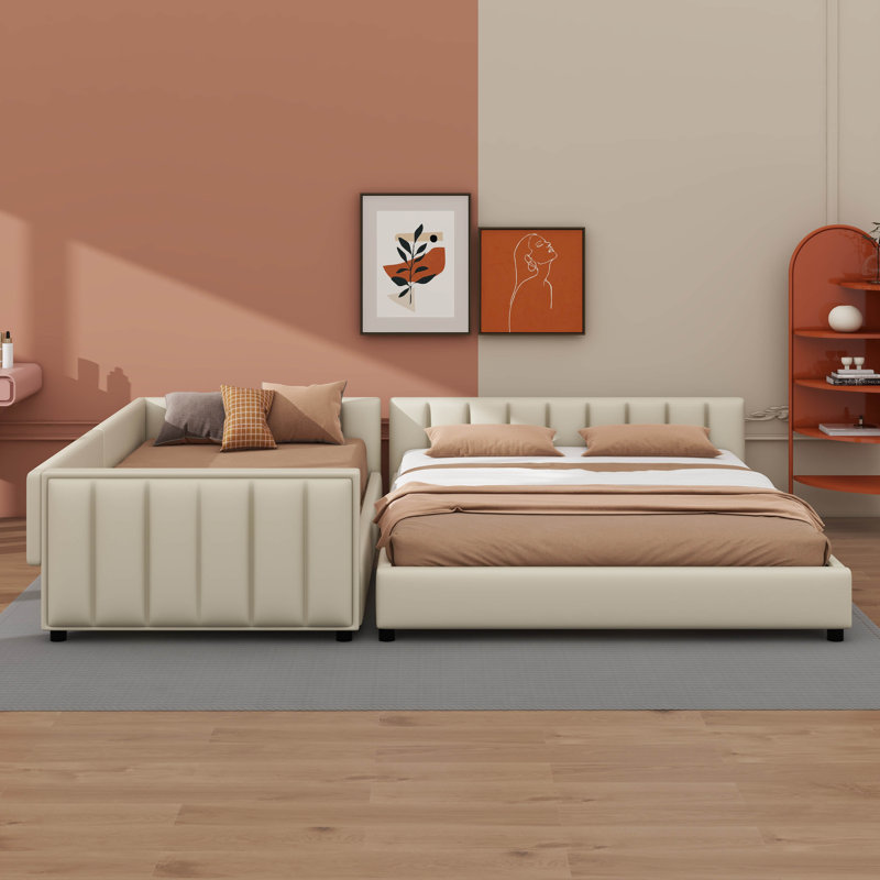 Upholstered Platform Bed Available In Queen And Twin XL Sizes, Beige