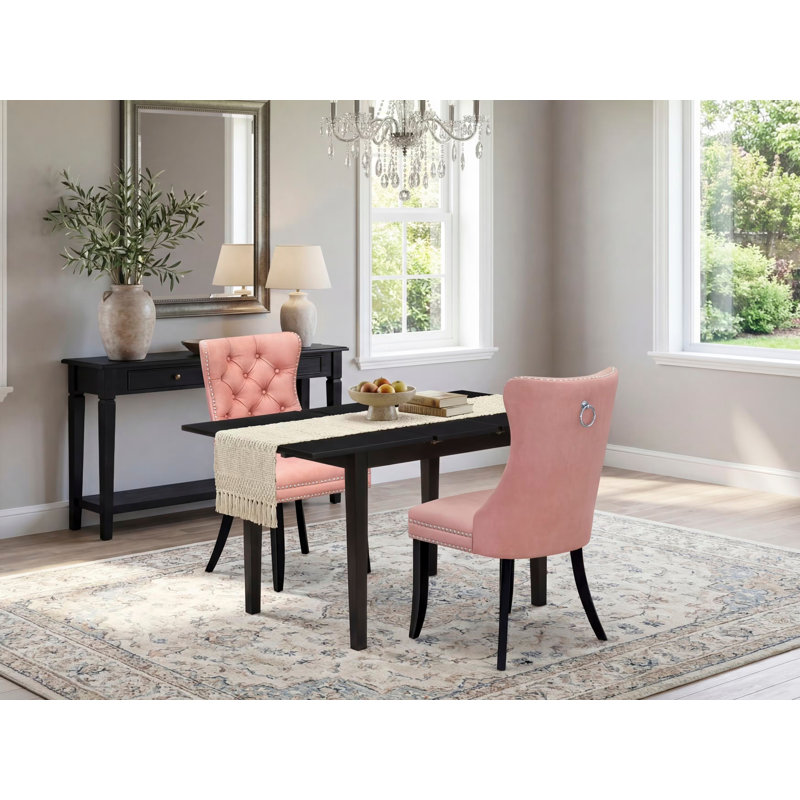 Ensemble de table de cuisine 3 pièces comprenant une table de salle à manger rectangulaire avec rallonge amovible et 2 chaises rembourrées, noir