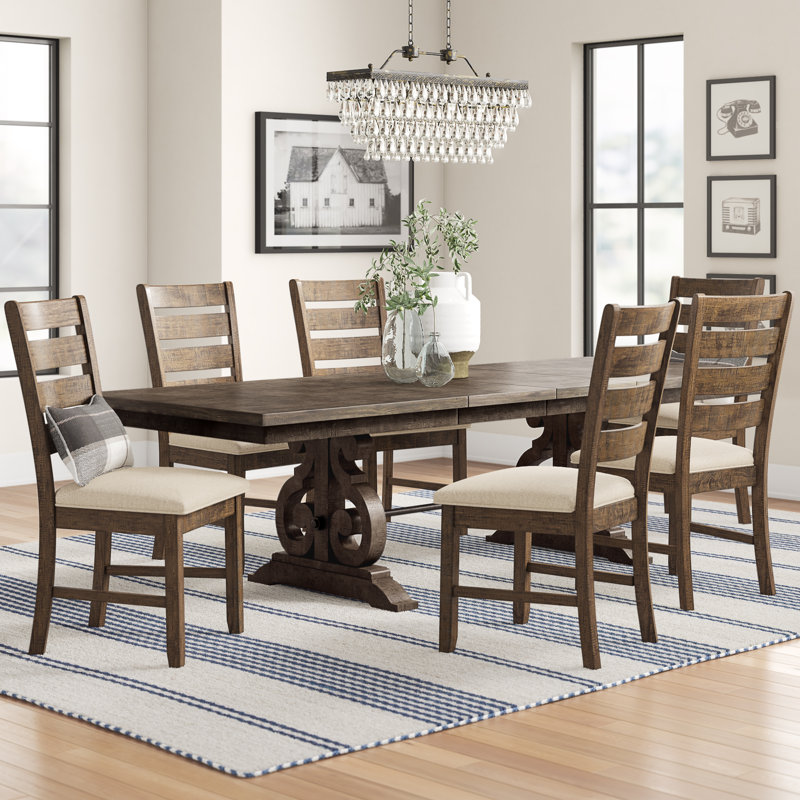 Kalysia 42 " Extendable Rubberwood Rectangular Solid Wood Top with Solid Wood Base Dining Table