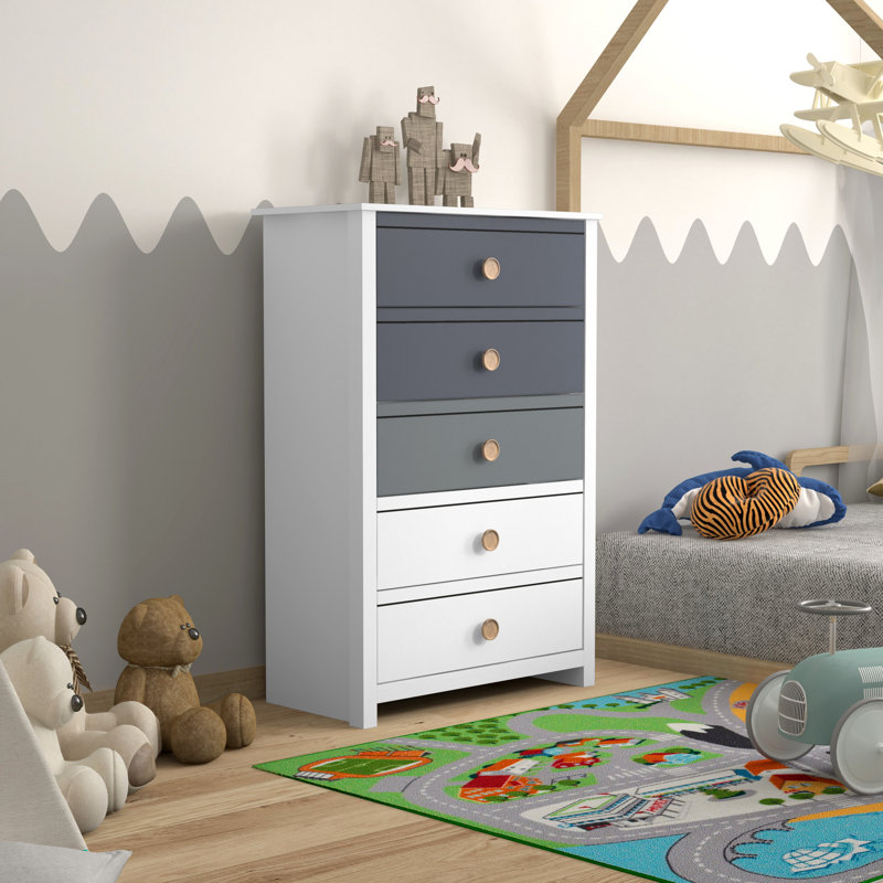 Bustillo 30.7'' Wide 5 -Drawer Chest, White/Gray