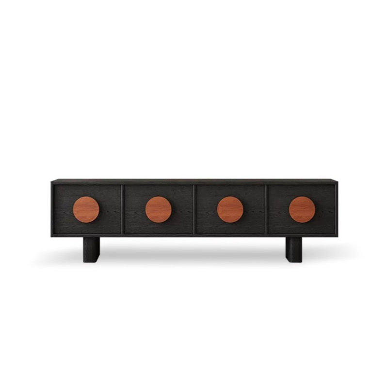 Meuble télé noir en bois massif, H 21,65 po x L 70,87 po x l 15,75 po
