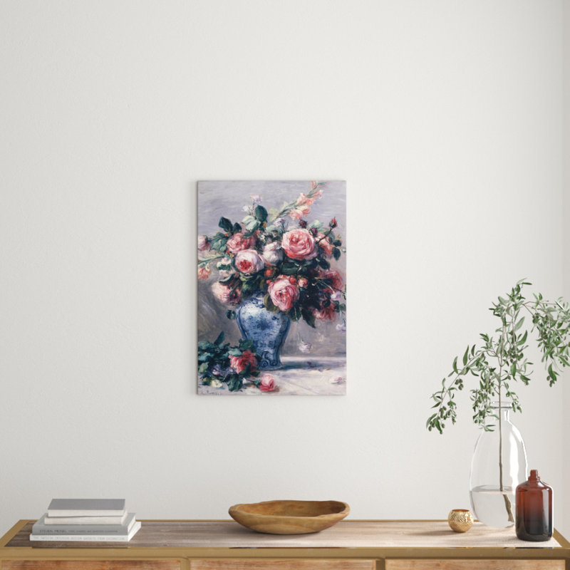 Vase Of Roses by Pierre-Auguste Renoir - Gallery-Wrapped Canvas Giclee on Canvas, No Frame, 20.32 cm H x 30.48 cm W