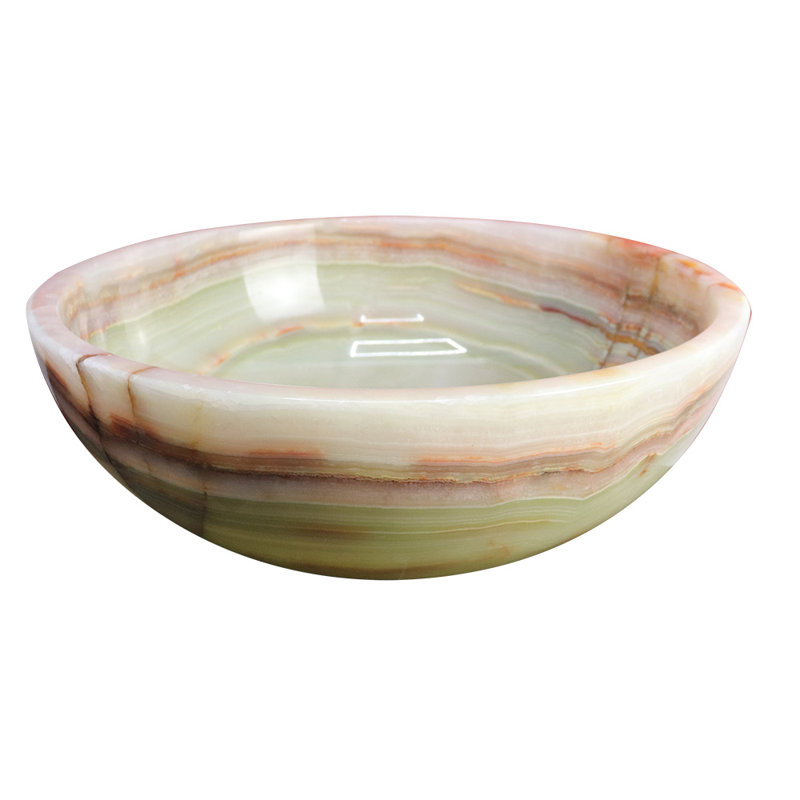 16-Inch Round Moss Green Marble Onyx Vessel Sink, Moss Green