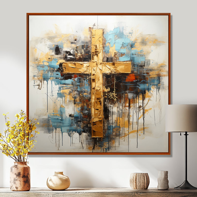 Divine Love, croix religieuse III sur toile, H 36 po x l 36 po x P 1,5 po, Cadre flottant brun