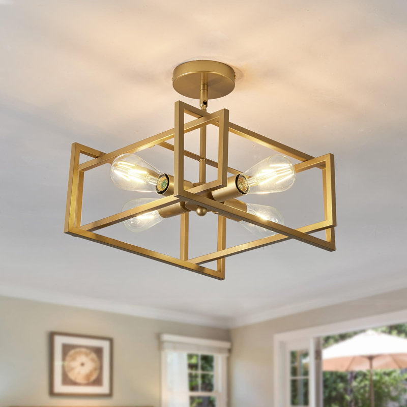 4-Lights Ceiling Light Light Fixture Industrial Flush Mount Ceiling Light Farmhouse Chandelier Lighting For Kitchen Island Dining Room Bedroom Foyer Hallway