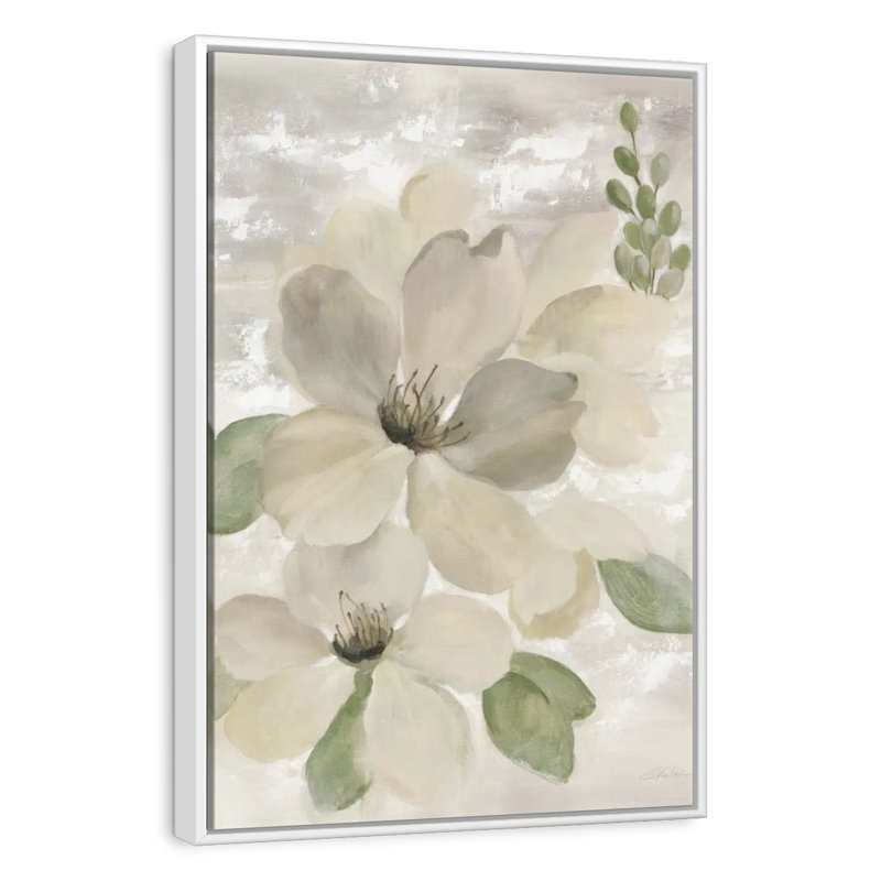 Blanc sur blanc sauge florale, 25" x 37", Floating Frame White