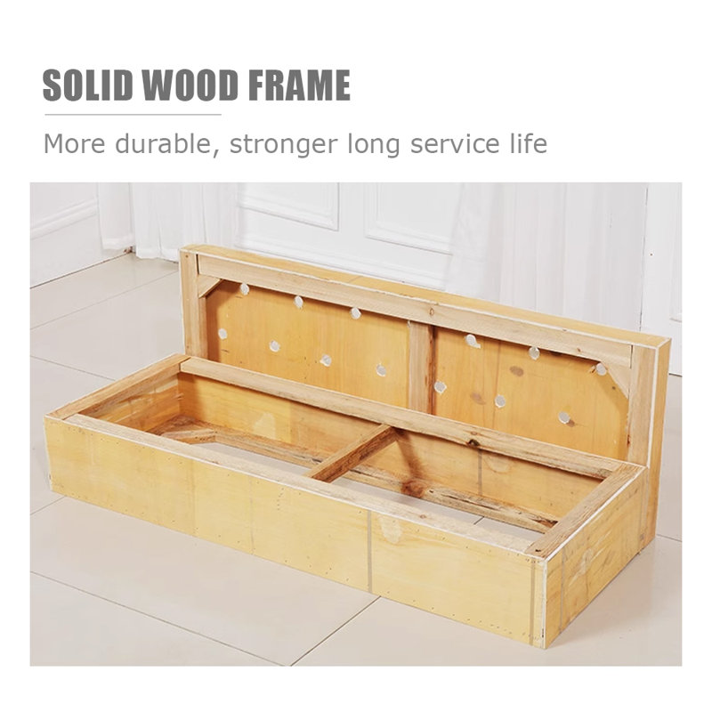 Banc de rangement rembourré en bois beige, Beige, 15.75"H x 62.99"L x 17.72"D