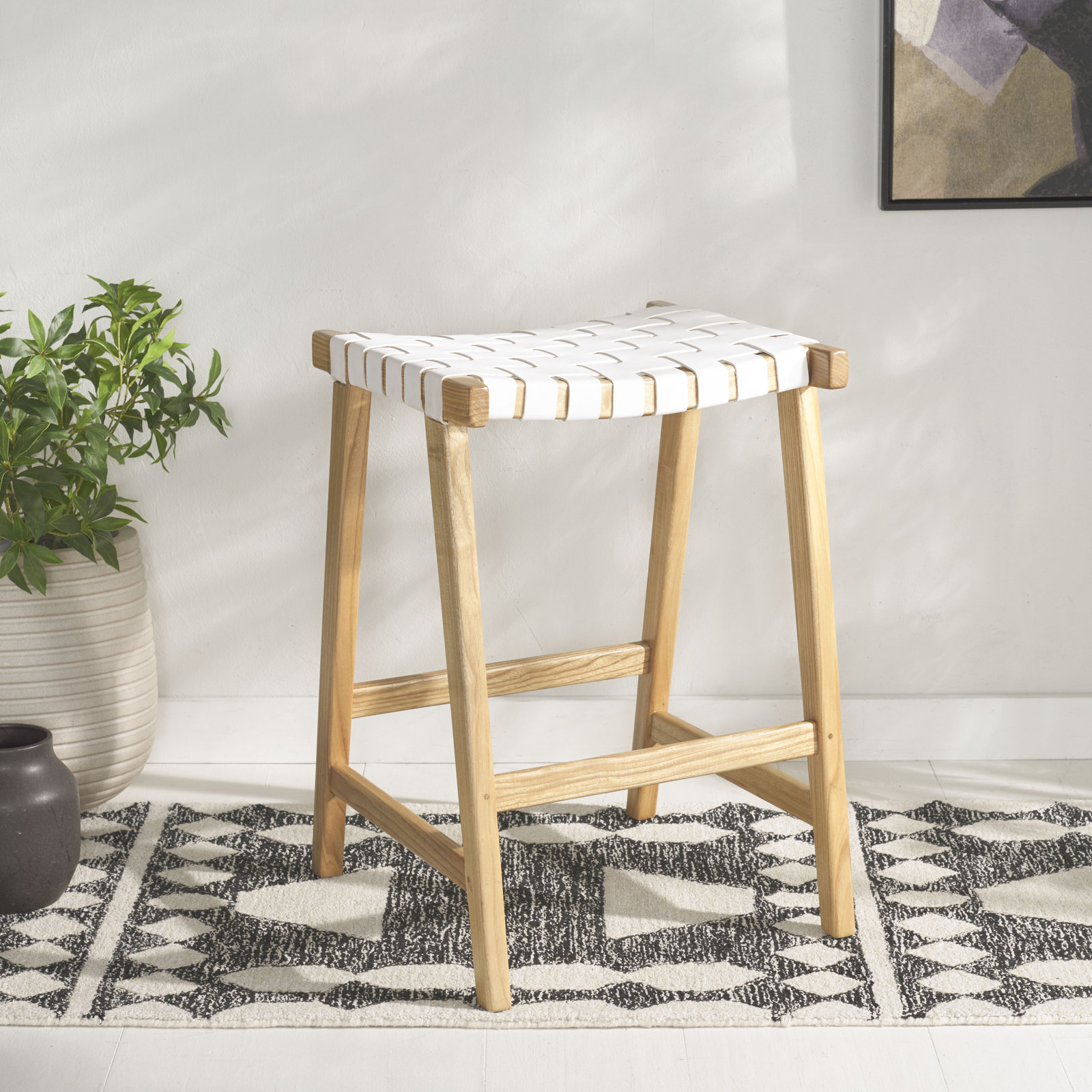 Alston Bar and Counter Stool, Natural, White, Counter Stool (26.77” Seat Height)
