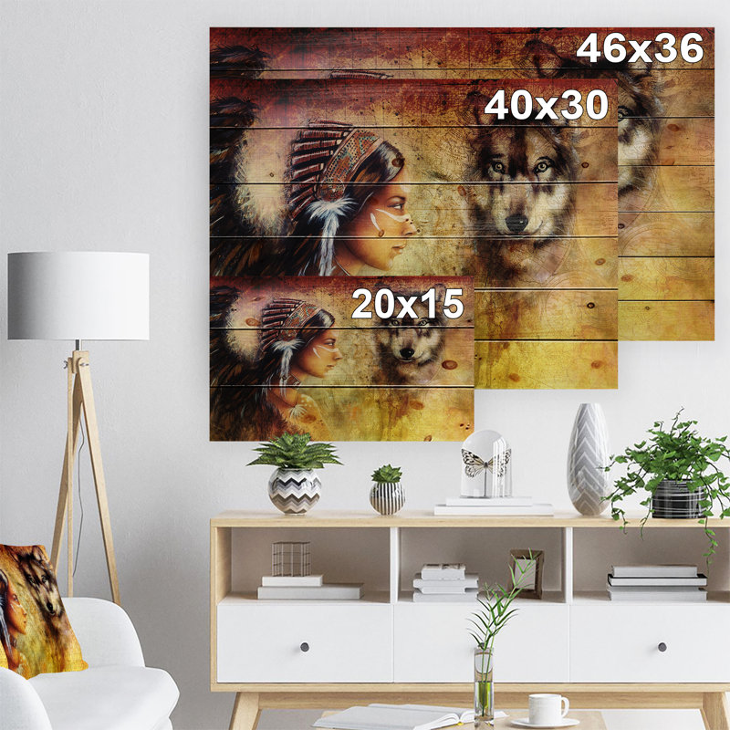 Portrait de loup - reproduction d'impression, H 30 po x l 40 po x P 1,5 po, Bois
