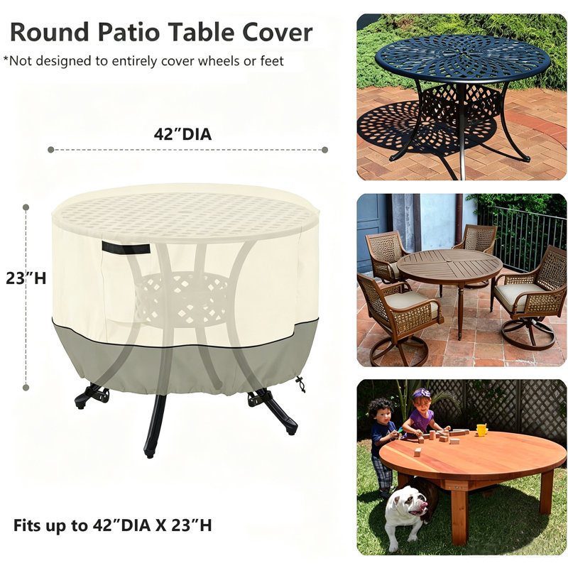 Round Table Cover with Adjustable Drawstring, Corner Buckles, Mesh Ventilation & Black Handle, Waterproof Dustproof Table Protector with Storage Bag