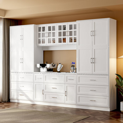 110.2" Wide Large Wardrobe With 8 Cabinets & 11 Drawers