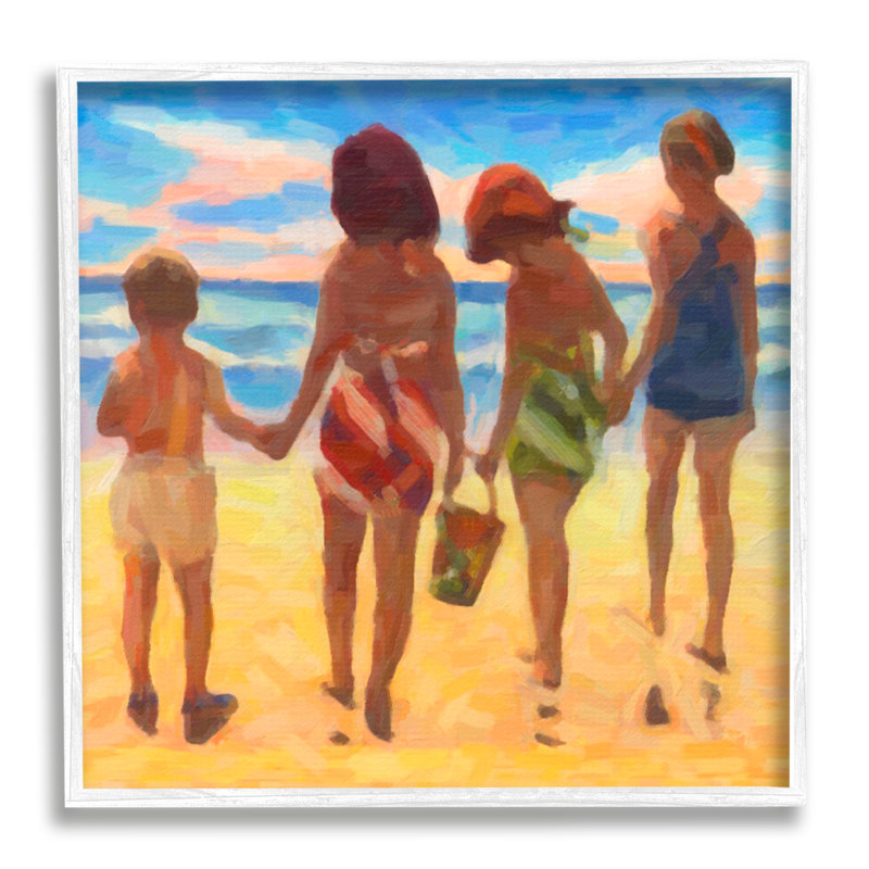 «Family Beach Holiday» encadré sur bois par Graffi * Tee Studios, peinture, H 12 po x l 12 po x P 1,5 po