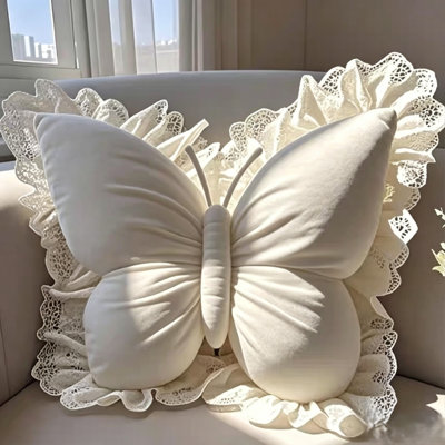 Princess Butterfly Lace Throw Pillow Soft Plush Decorative Cushion for Bedroom Sofa Car Office and Living Room Back Support