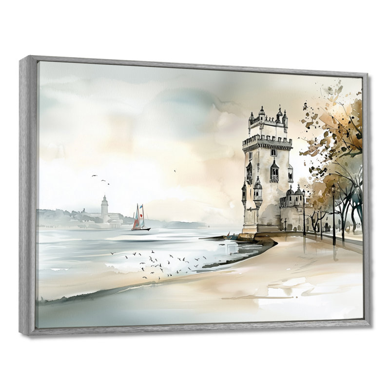 Belm Tower In Portugal - Portugal, art mural pour le salon, H 12 po x l 20 po, Encadrement argenté