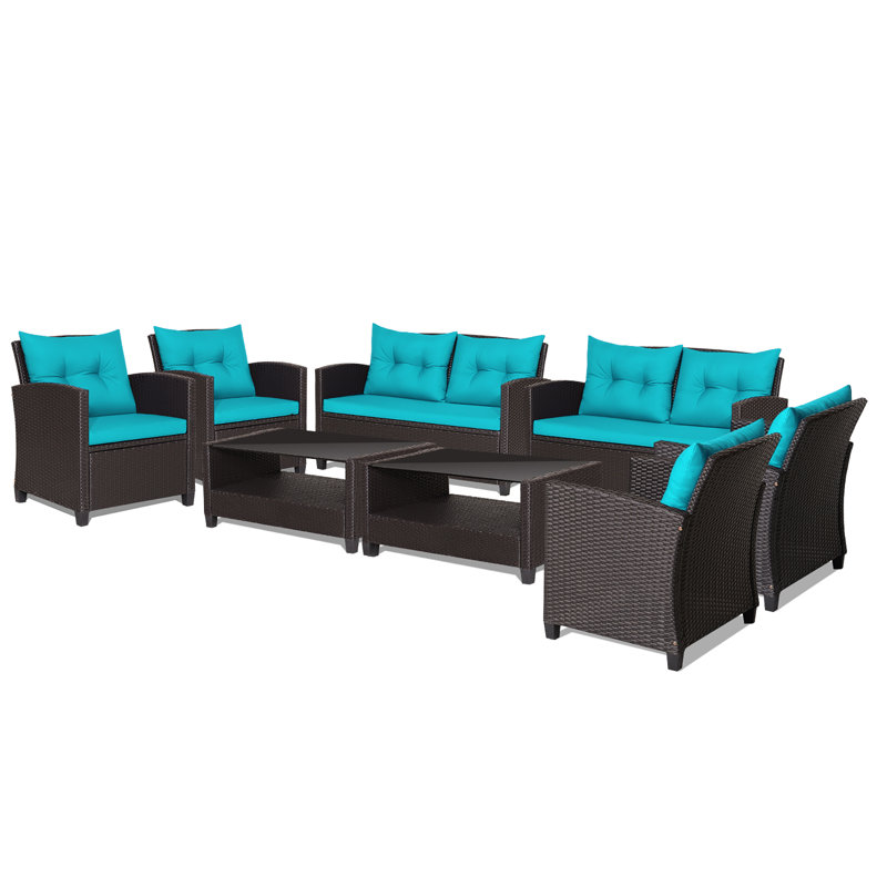 Ensemble de conversation avec canapé 8 pièces Northdale, Turquoise