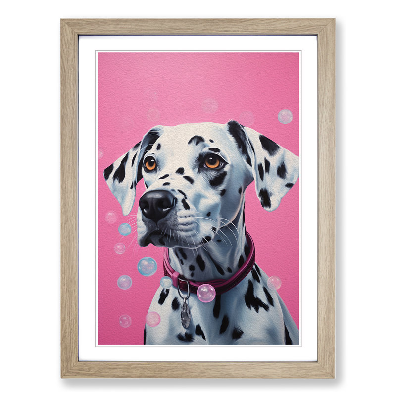Dalmation Bubble Gum - Single Picture Frame Print on Wood, 64cm H x 46cm W x 2cm D, Oak