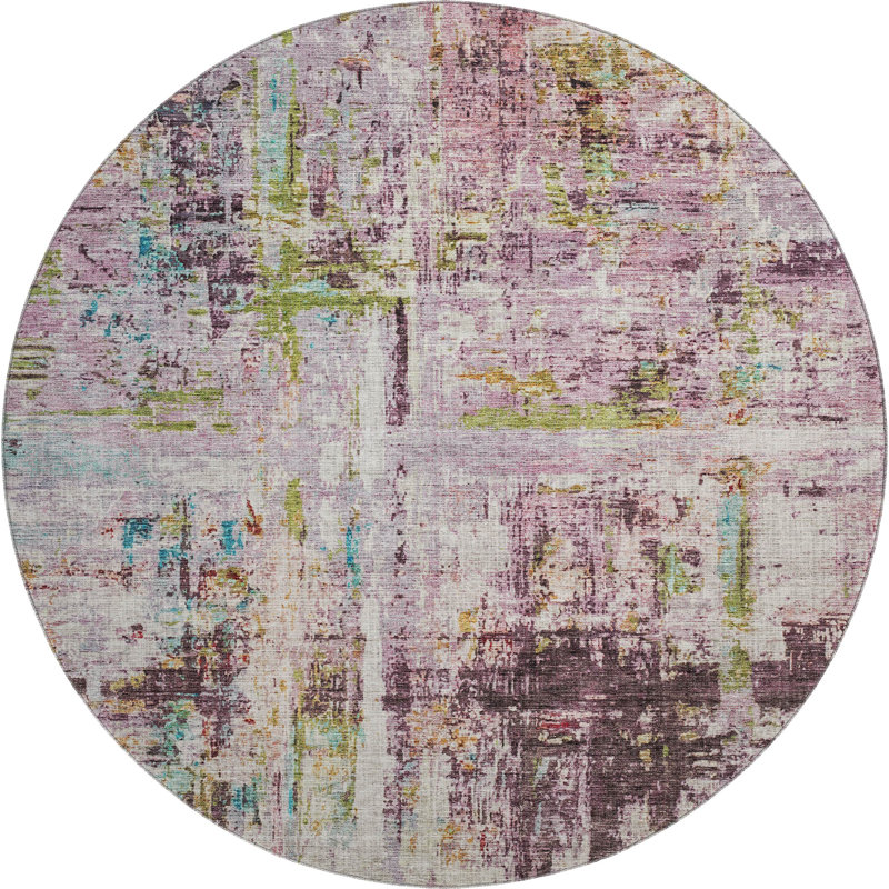 Premium Machine Washable Lyndhurst AMF1194 Abstract Rug, Round 8'