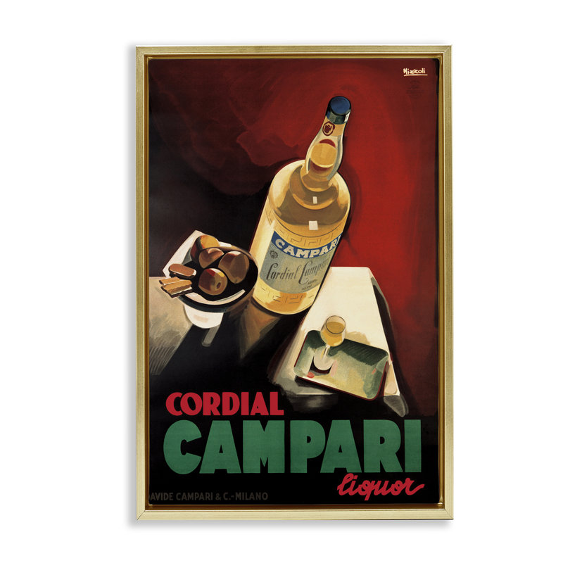 Cadre flottant rétro Campari Wine, design par Marcus Jules, H 31 po x l 21 po, Cadre flottant métallique doré