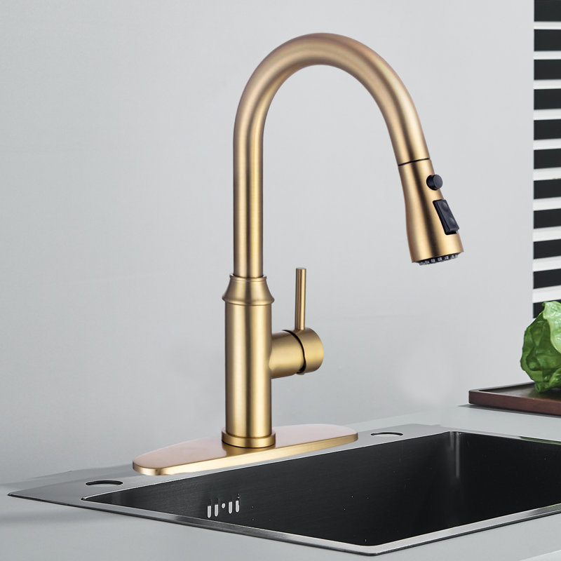 Kitchen Faucet With Pull-Down Sprayer, Stainless Steel Single-Handle Kitchen Sink Faucet With Deck For Rvs, Farmhouses, Laundry Sinks