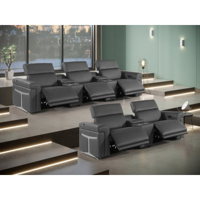 8-Piece 5-Power Reclining Italian Leather Sofa Set With Power Headrest
