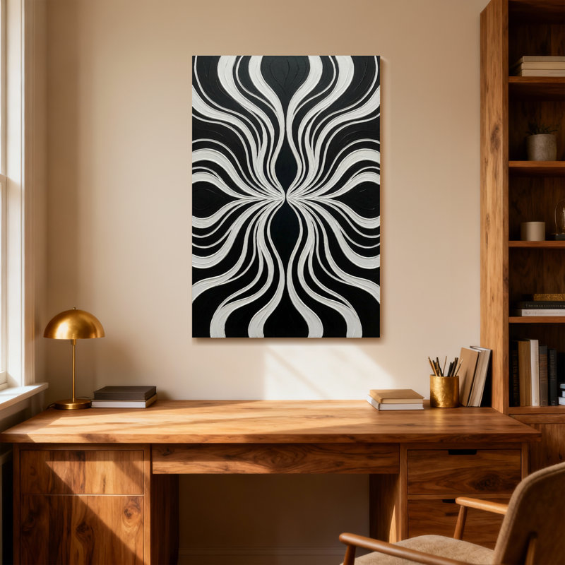 Motif de vagues tendance en noir et blanc, H 24 po x l 16 po