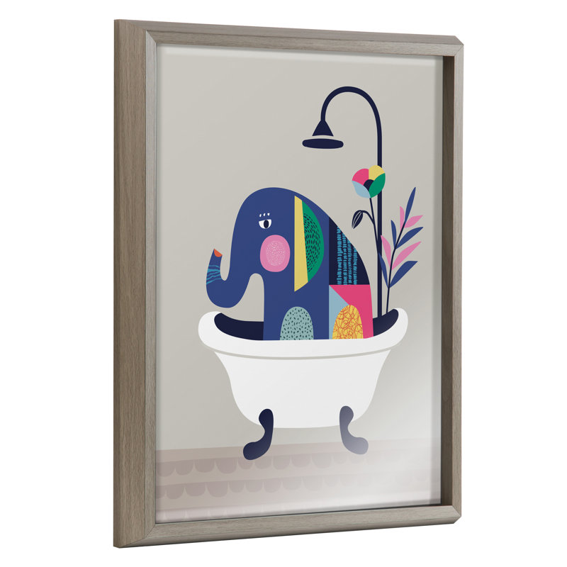 Art mural en verre Mid Mid Century Modern Elephant in the Tub par Rachel Lee