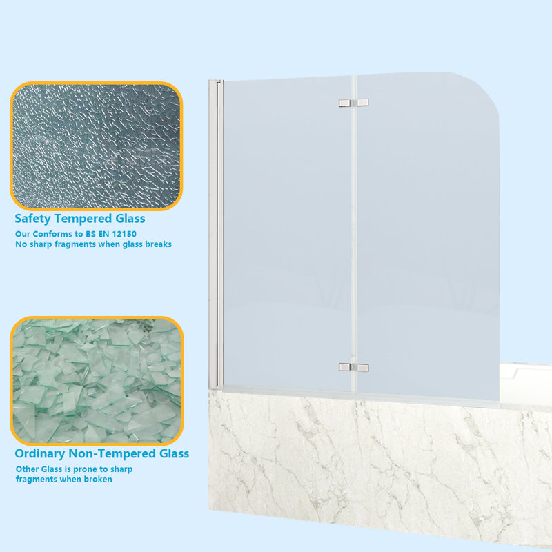Mahnomen 56.1mm - 112.2mm W x 140mm H Hinged Semi-Frameless Tub Door with Clear Glass, Chrome