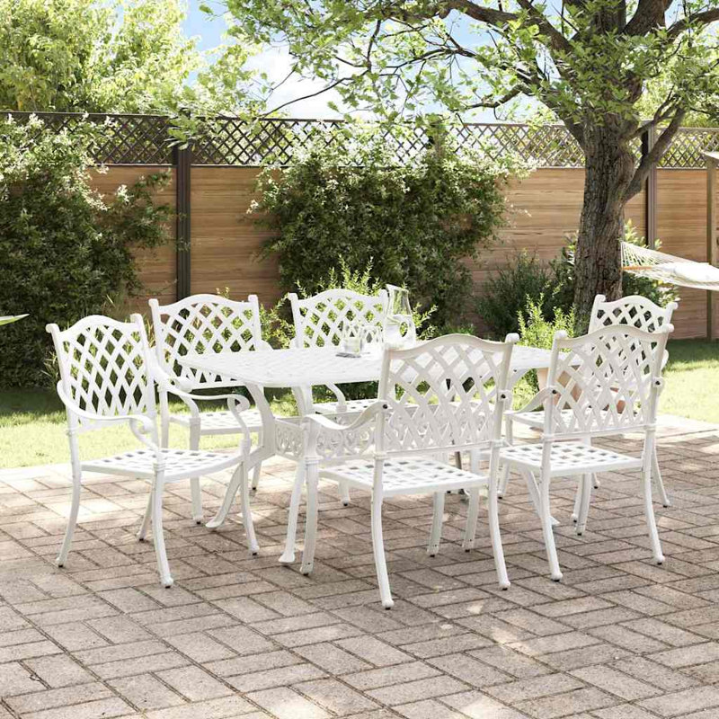 6 - Person Patio Dining Set Rectangular Table, White
