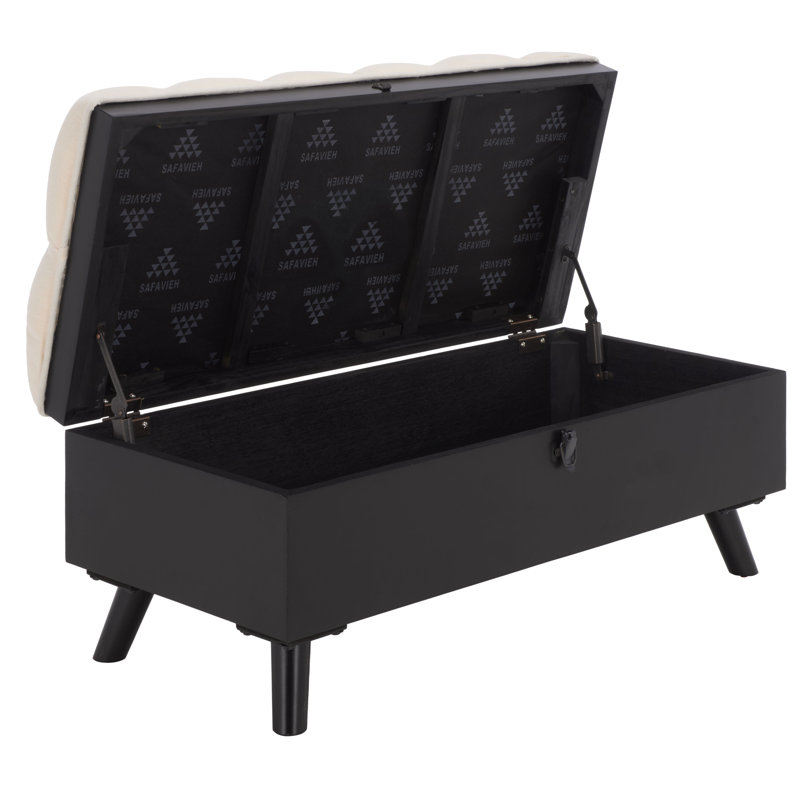 Repose-pieds de rangement rectangulaire capitonné de 38 po de large Raihaan, Beige, Noir