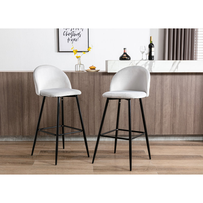 Upholstered Counter Stool with Metal Frame, Light Grey