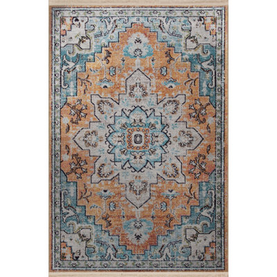Tapis décoratif rétro à motif bleu et orange