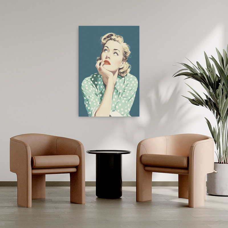 Art mural rétro élégant, femme réfléchie, H 36 po x l 24 po