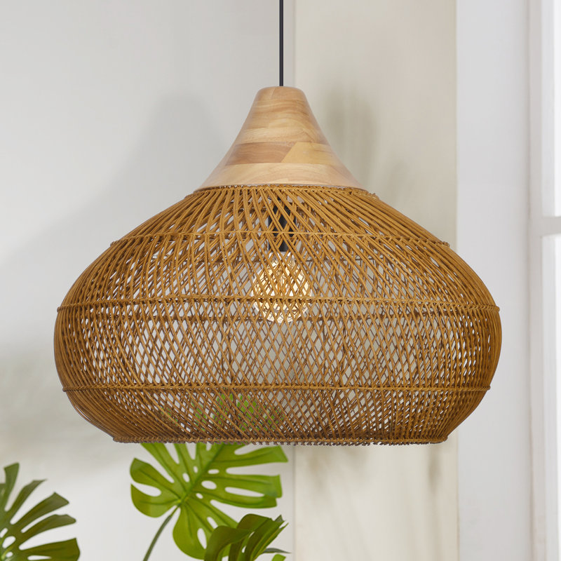 Luminaire suspendu géométrique naturel à 1 lumière Bridin, Brun, 17.72" H x 23.62" W x 23.62" D