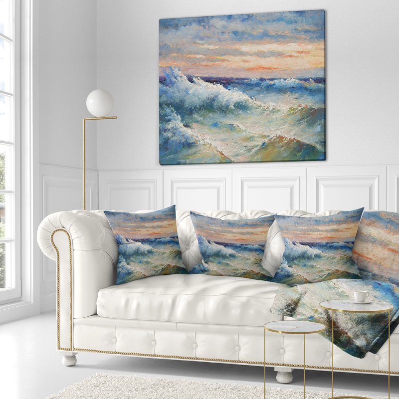 Seascape vagues au cours de l’oreiller, 16 po x 1 po, Coussin décoratif