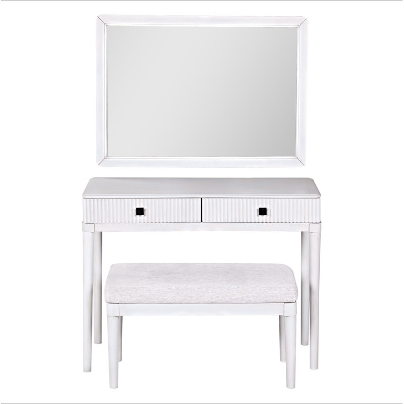 Bureau de coiffeuse moderne avec miroir, ensemble de table de maquillage pour adultes avec tabouret, bureau à domicile, 2 grands tiroirs