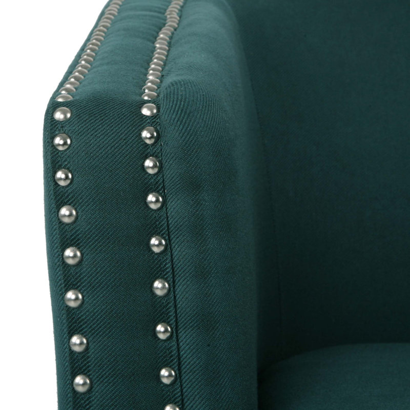 Fauteuil club pivotant en lin avec garniture cloutée, Vert