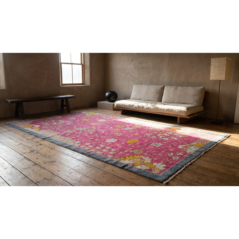 Hand Knotted Wool Area Rug in Pink